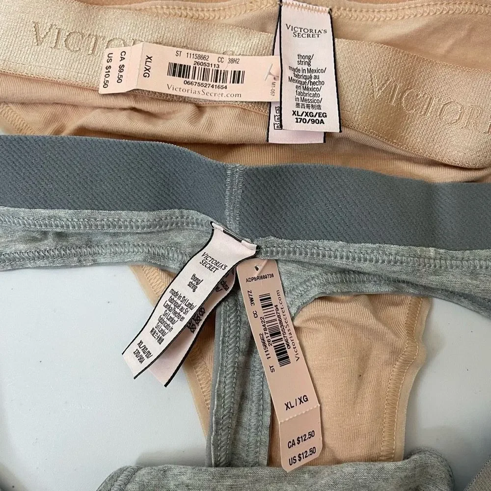 New!Bundle of 2|Victoria Secret|Cotton| Thong|XLarge|One Nude|One Grey